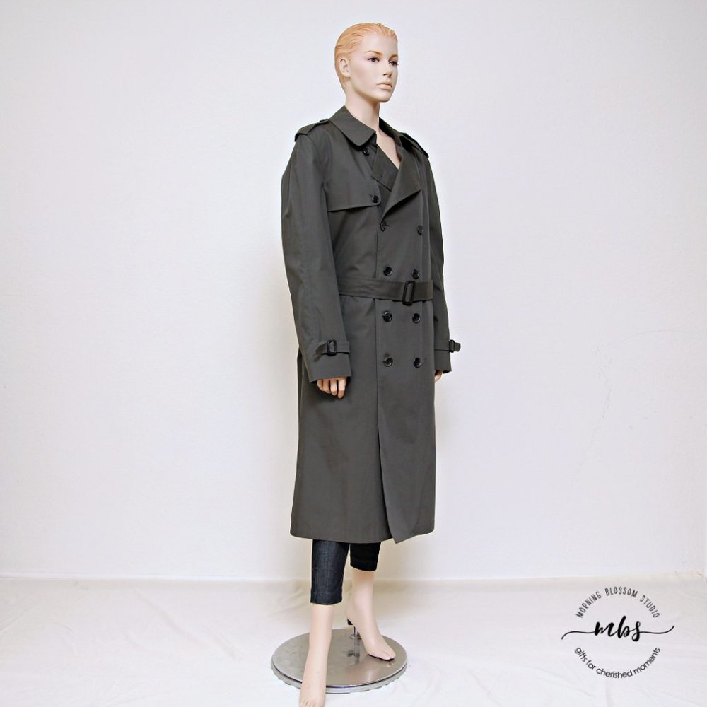 London Fog Olive Green Double-Breasted Trench Coat